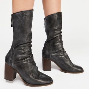New In Box Free People Elle Block Heeled Leather Boot in Black